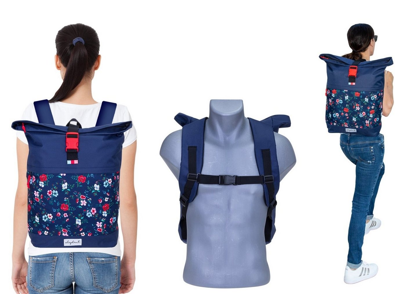 ELEPHANT Rucksack Damen Freizeitrucksack A4 groß 13038, Laptop Tasche Travel Geheimfach Daypack large + Trinkflasche – Bild 3 von 5