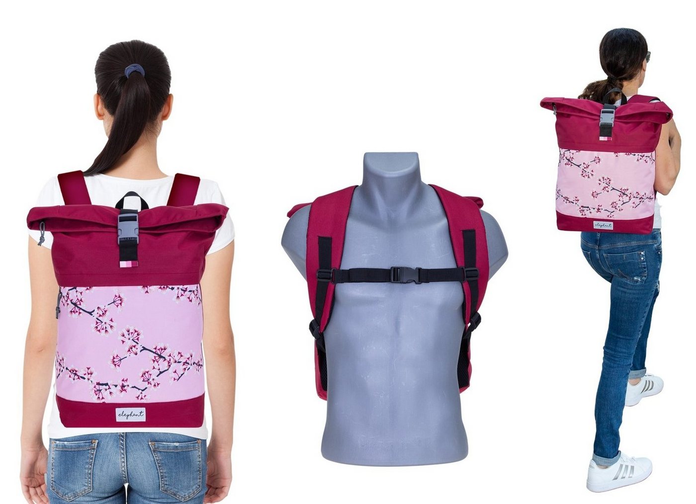 ELEPHANT Rucksack Damen Freizeitrucksack A4 groß 13038, Laptop Tasche Travel Geheimfach Daypack large + Trinkflasche – Bild 4 von 5