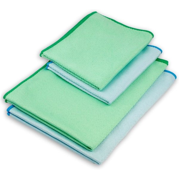 ELEXACLEAN Fenstertuch streifenfrei Scheibentuch Mikrofasertuch (Mikrofaser, Set, 4-tlg., 60x40cm & 40x30cm, grün/blau, streifenfrei ohne Chemie nur mit Wasser)