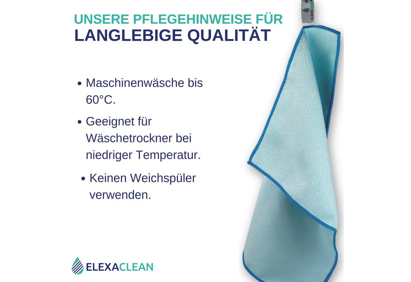 ELEXACLEAN Fenstertuch streifenfrei Scheibentuch Mikrofasertuch (Mikrofaser, Set, 4-tlg., 60x40cm & 40x30cm, grün/blau, streifenfrei ohne Chemie nur mit Wasser) – Bild 3 von 4