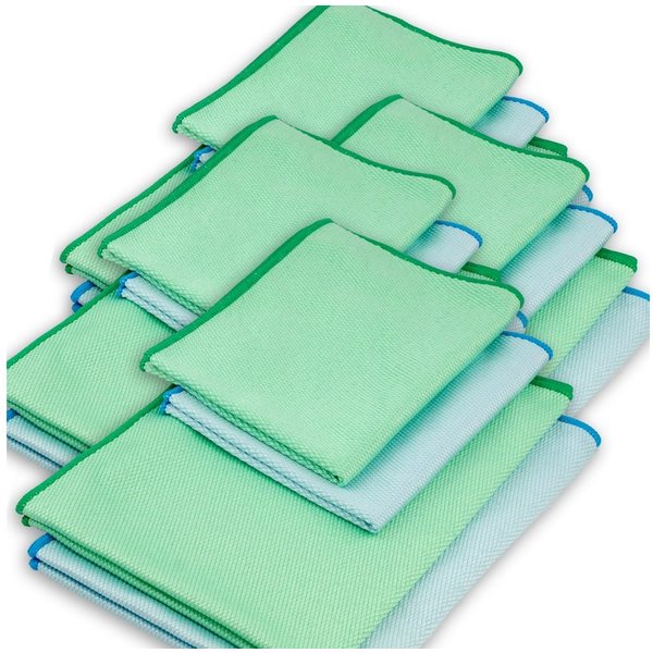 ELEXACLEAN Fenstertuch streifenfrei Scheibentuch Mikrofasertuch (Mikrofaser, Set, 16-tlg., 60x40cm & 40x30cm, grün/blau, streifenfrei ohne Chemie nur mit Wasser