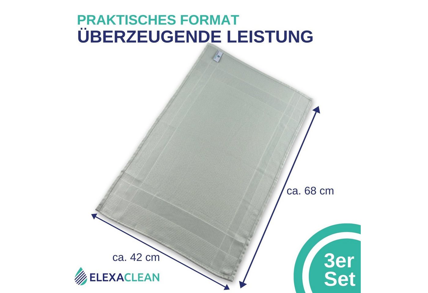 ELEXACLEAN Geschirrtuch Küchentücher Mikrofaser Poliertücher, (Set, 3-tlg., 68x42 cm), ultrafein, saugstark, fusselfrei – Bild 3 von 5