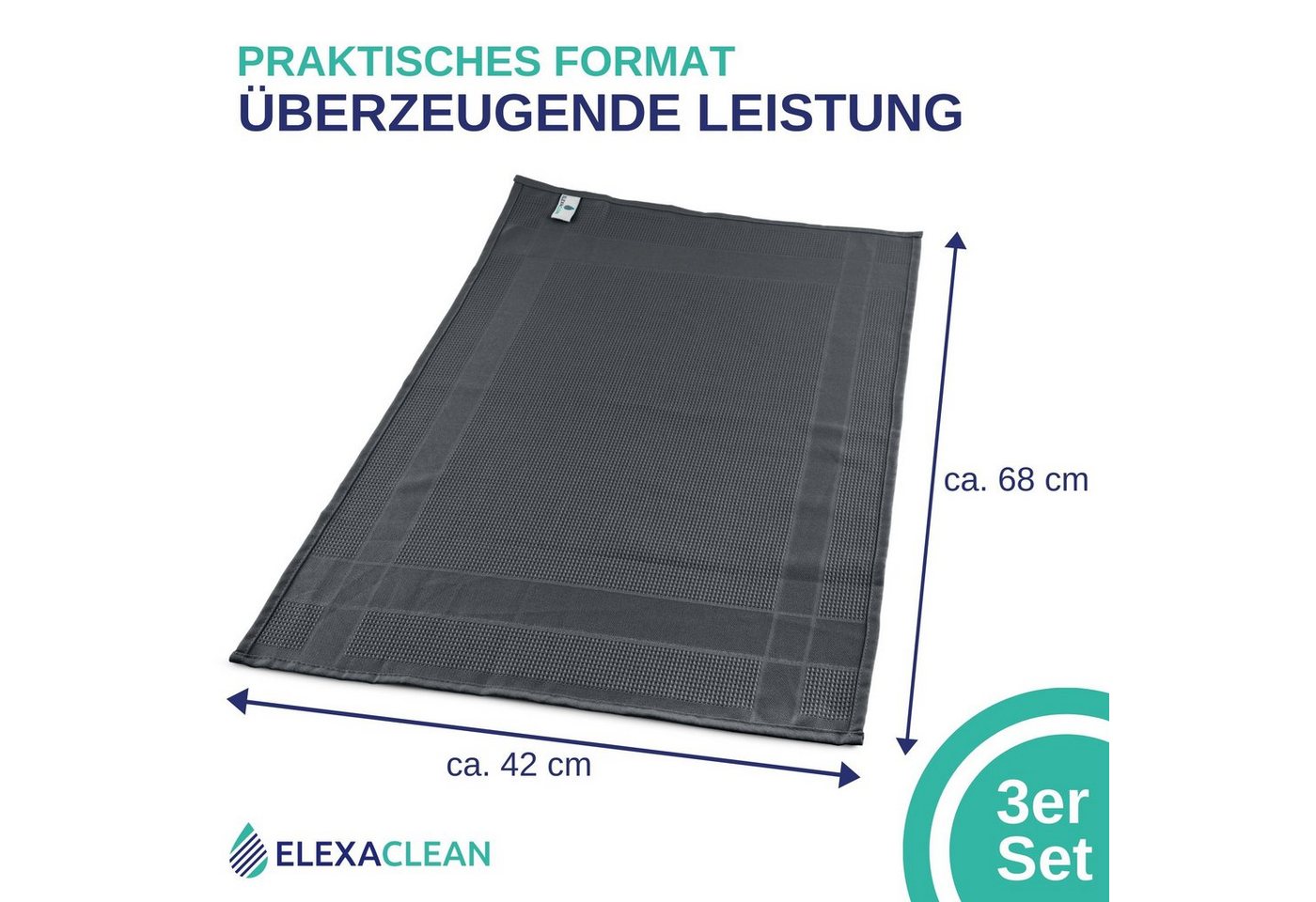 ELEXACLEAN Geschirrtuch Küchentücher Mikrofaser Poliertücher, (Set, 3-tlg., 68x42 cm), ultrafein, saugstark, fusselfrei – Bild 3 von 5