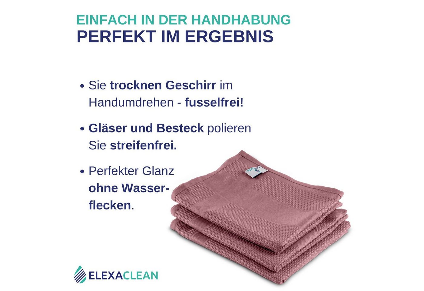 ELEXACLEAN Geschirrtuch Küchentücher Mikrofaser Poliertücher, (Set, 6-tlg., 68x42 cm), ultrafein, saugstark, fusselfrei – Bild 2 von 5