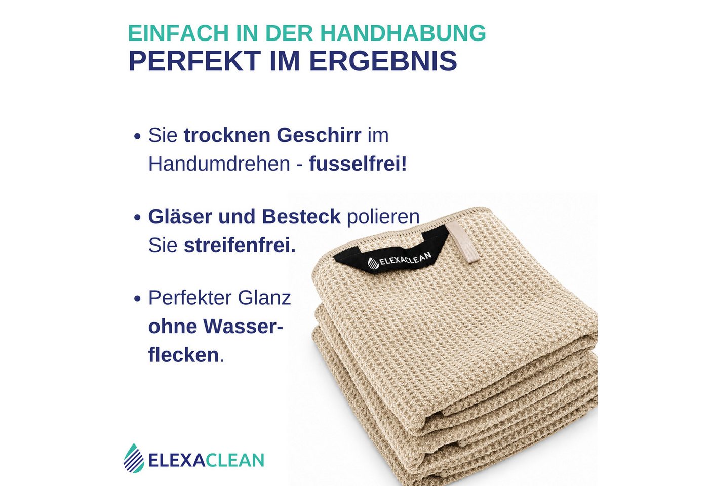 ELEXACLEAN Geschirrtuch Mikrofaser Küchentücher, (Set, 6-tlg., 68x42 cm), streifenfrei, fusselfrei, besonders saugfähig – Bild 3 von 5