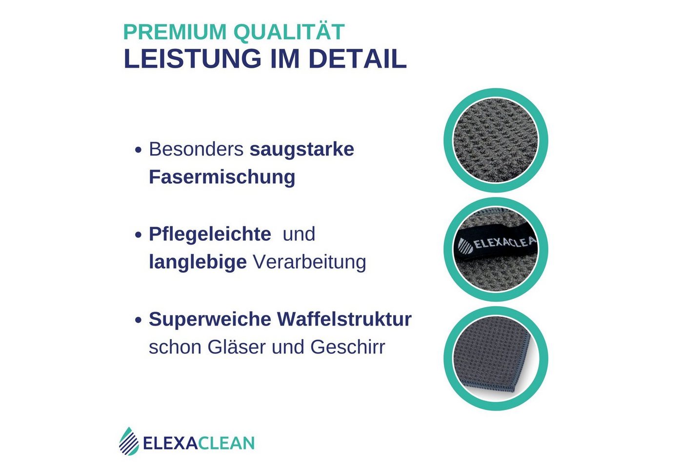 ELEXACLEAN Geschirrtuch Mikrofaser Küchentücher, (Set, 6-tlg., 68x42 cm), streifenfrei, fusselfrei, besonders saugfähig – Bild 2 von 5