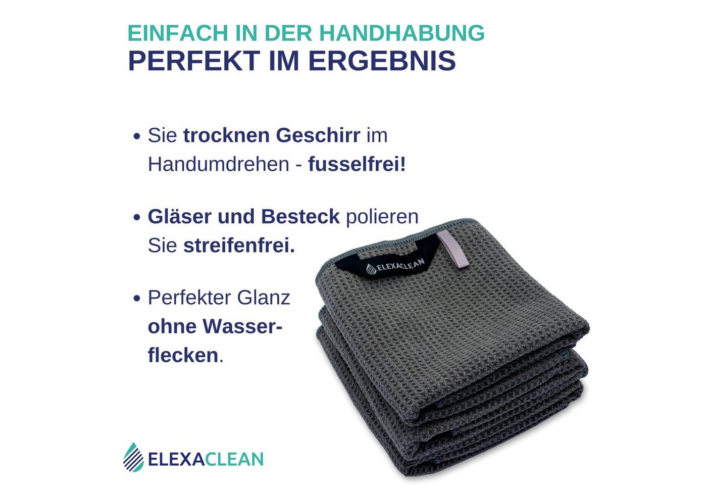 ELEXACLEAN Geschirrtuch Mikrofaser Küchentücher, (Set, 6-tlg., 68x42 cm), streifenfrei, fusselfrei, besonders saugfähig – Bild 3 von 5