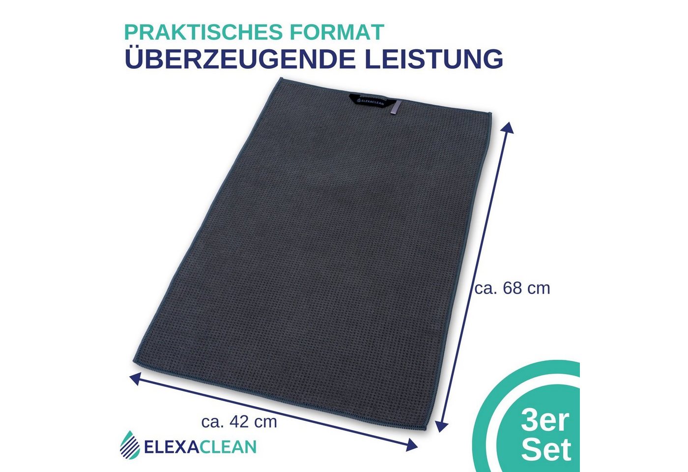 ELEXACLEAN Geschirrtuch Mikrofaser Küchentücher, (Set, 3-tlg., 68x42 cm), streifenfrei, fusselfrei, besonders saugfähig – Bild 5 von 5