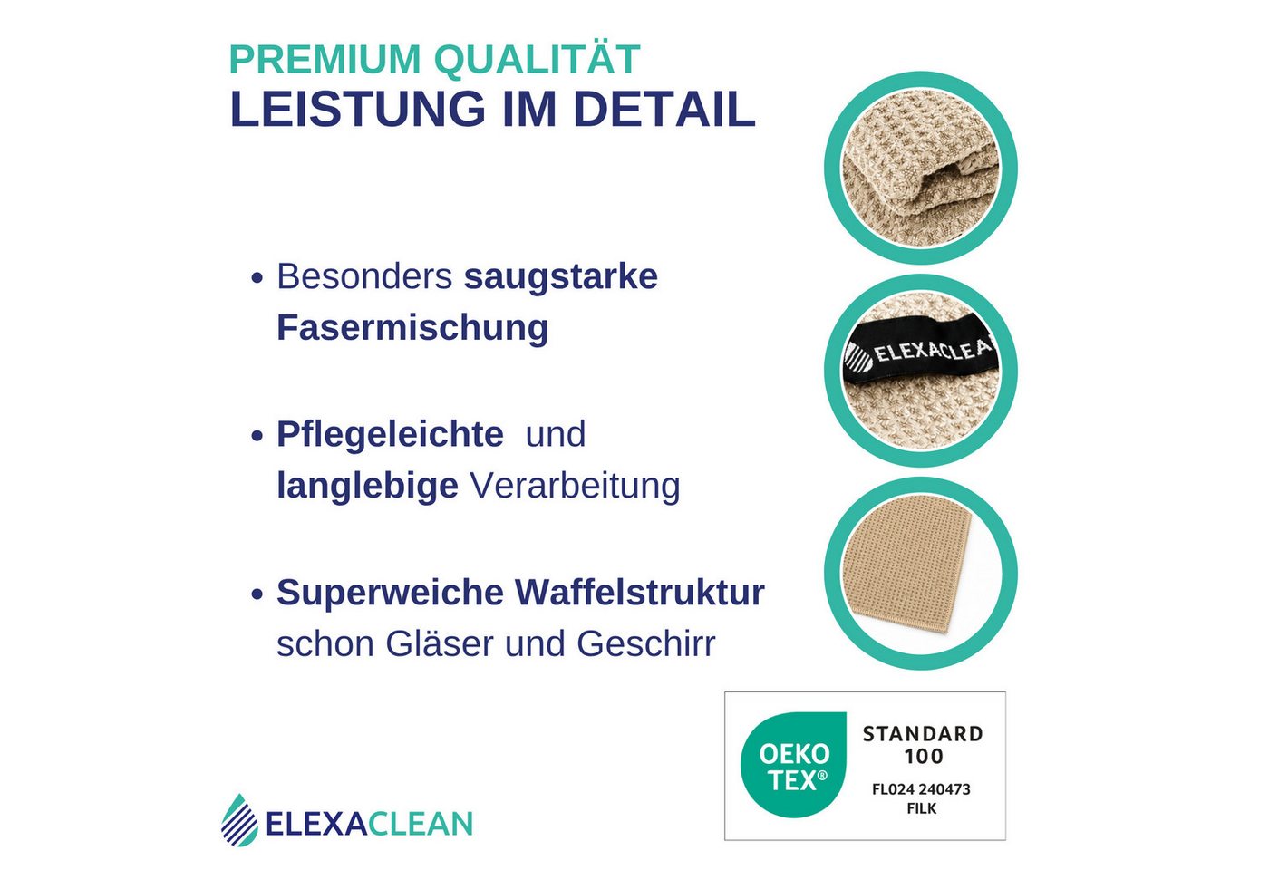 ELEXACLEAN Geschirrtuch Mikrofaser Küchentücher, (Set, 3-tlg., 68x42 cm), streifenfrei, fusselfrei, besonders saugfähig – Bild 2 von 5