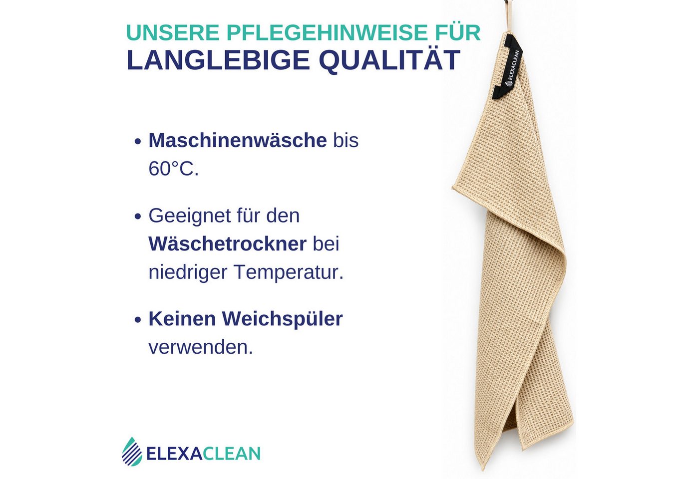 ELEXACLEAN Geschirrtuch Mikrofaser Küchentücher, (Set, 3-tlg., 68x42 cm), streifenfrei, fusselfrei, besonders saugfähig – Bild 4 von 5