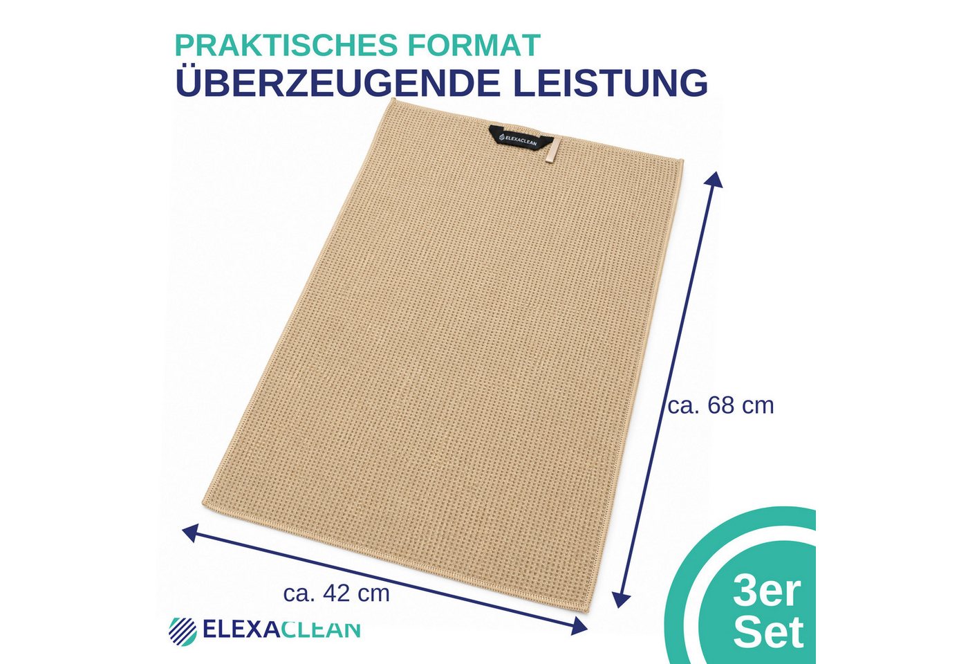 ELEXACLEAN Geschirrtuch Mikrofaser Küchentücher, (Set, 3-tlg., 68x42 cm), streifenfrei, fusselfrei, besonders saugfähig – Bild 5 von 5