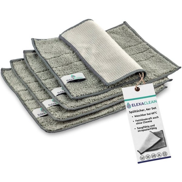 ELEXACLEAN Spültuch Spüllappen, Mikrofaser waschbar, (Set, 4-tlg., 24x20 cm), fusselfrei, für Küche, Geschirr, Haushalt
