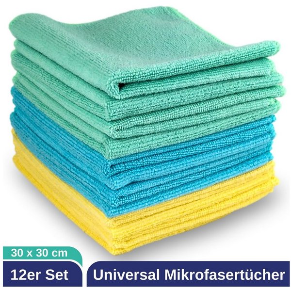 ELEXACLEAN Universal Reinigungstücher Mikrofasertuch (80% Polyester, 20% Polyamid (Mikrofaser), 30x30 cm, Set, 12-tlg., 30x30 cm, fusselfrei, streifenfrei, saug