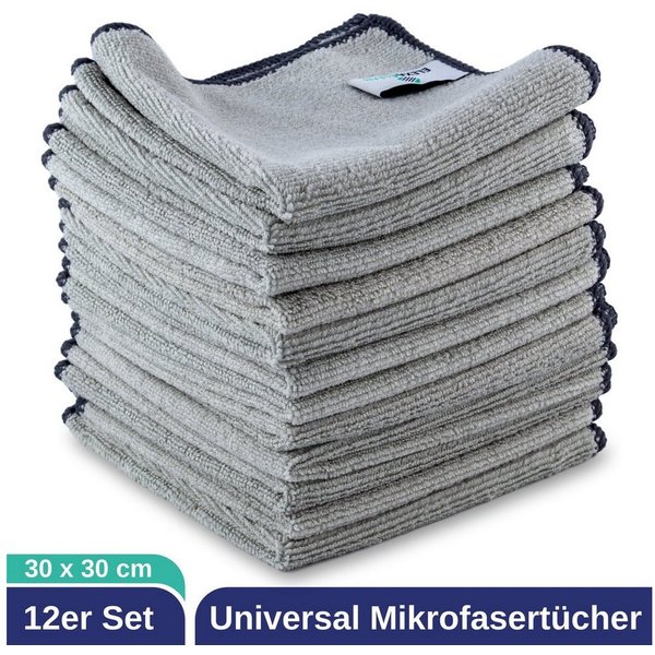 ELEXACLEAN Universal Reinigungstücher Mikrofasertuch (80% Polyester, 20% Polyamid (Mikrofaser), 30x30 cm, Set, 12-tlg., 30x30 cm, fusselfrei, streifenfrei, saug