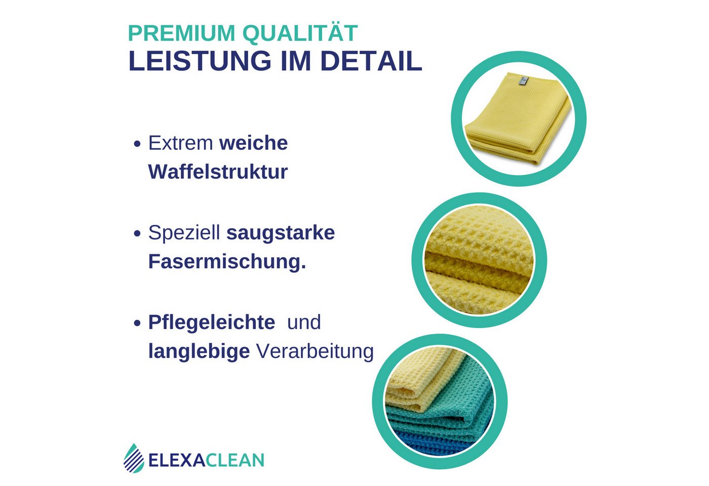 ELEXACLEAN Waffeltuch Trockentuch Mikrofasertuch (80% Polyester, 20% Polyamid, Set, 2-tlg., 60x40 cm, streifenfrei, fusselfrei, saugstark) – Bild 2 von 5