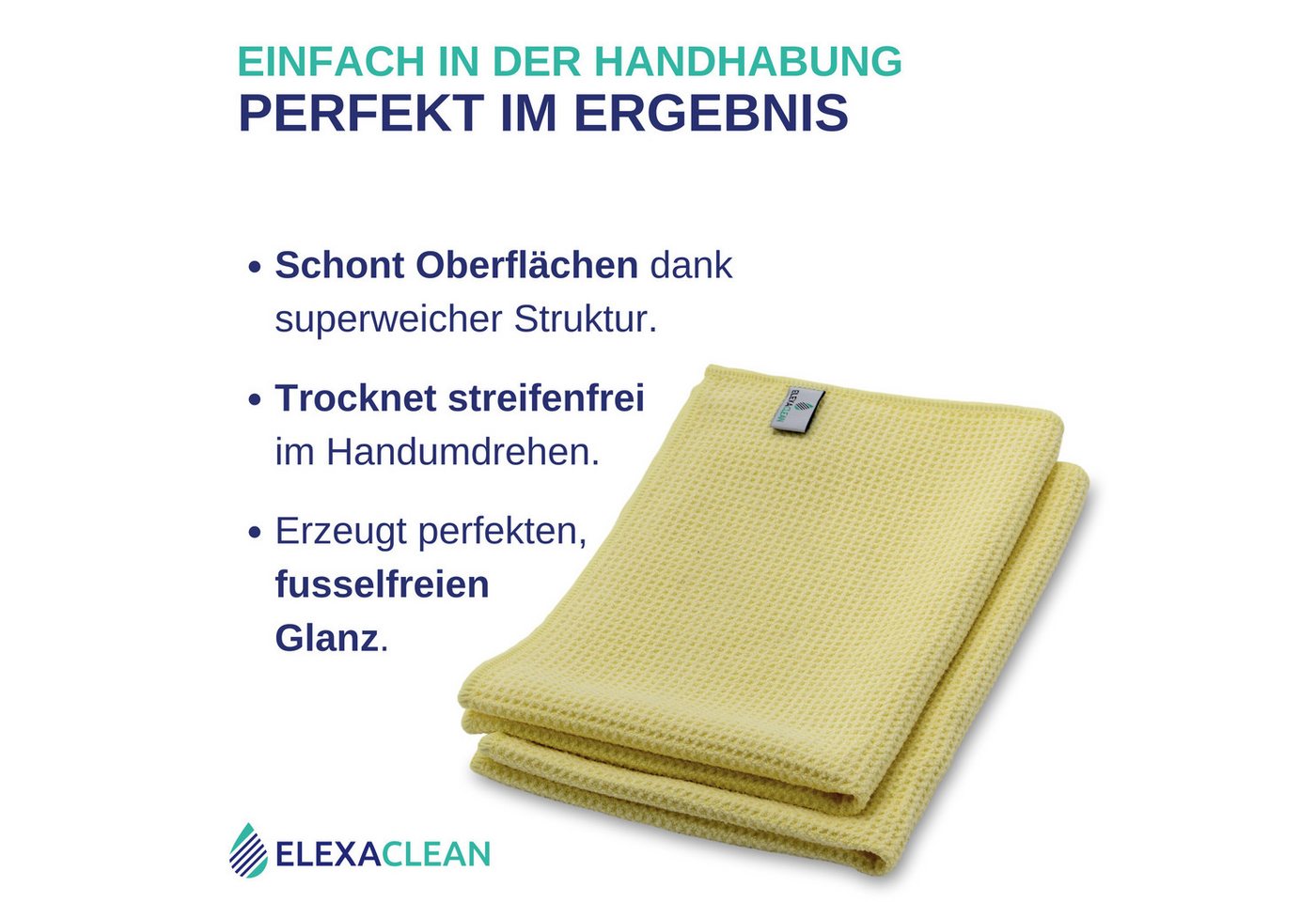 ELEXACLEAN Waffeltuch Trockentuch Mikrofasertuch (80% Polyester, 20% Polyamid, Set, 2-tlg., 60x40 cm, streifenfrei, fusselfrei, saugstark) – Bild 3 von 5