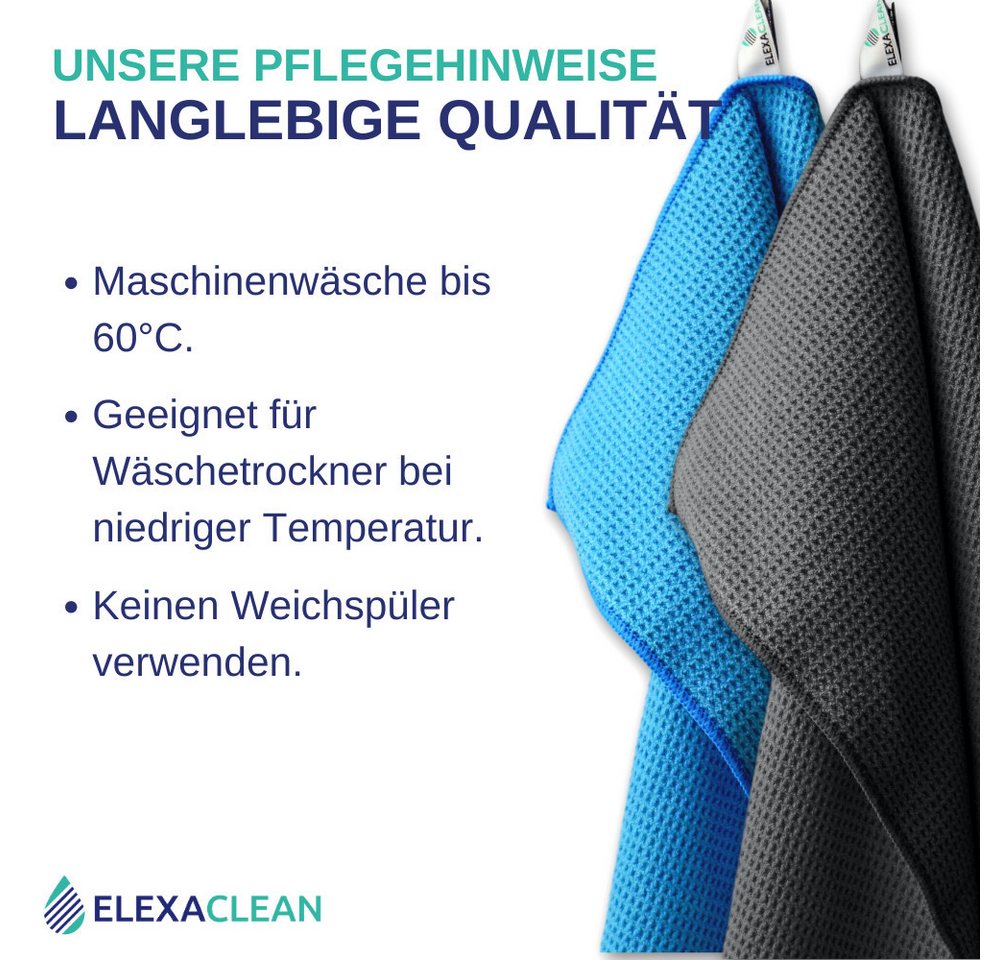 ELEXACLEAN Waffeltuch Trockentuch Mikrofasertuch (80% Polyester, 20% Polyamid, Set, 2-tlg., 60x40 cm, streifenfrei, fusselfrei, saugstark) – Bild 4 von 5
