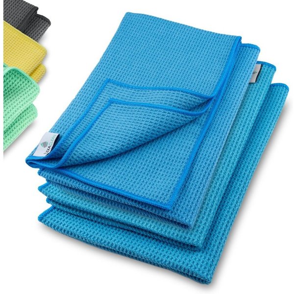 ELEXACLEAN Waffeltuch Trockentuch Mikrofasertuch (80% Polyester, 20% Polyamid, Set, 4-tlg., 60x40 cm, streifenfrei, fusselfrei, saugstark)