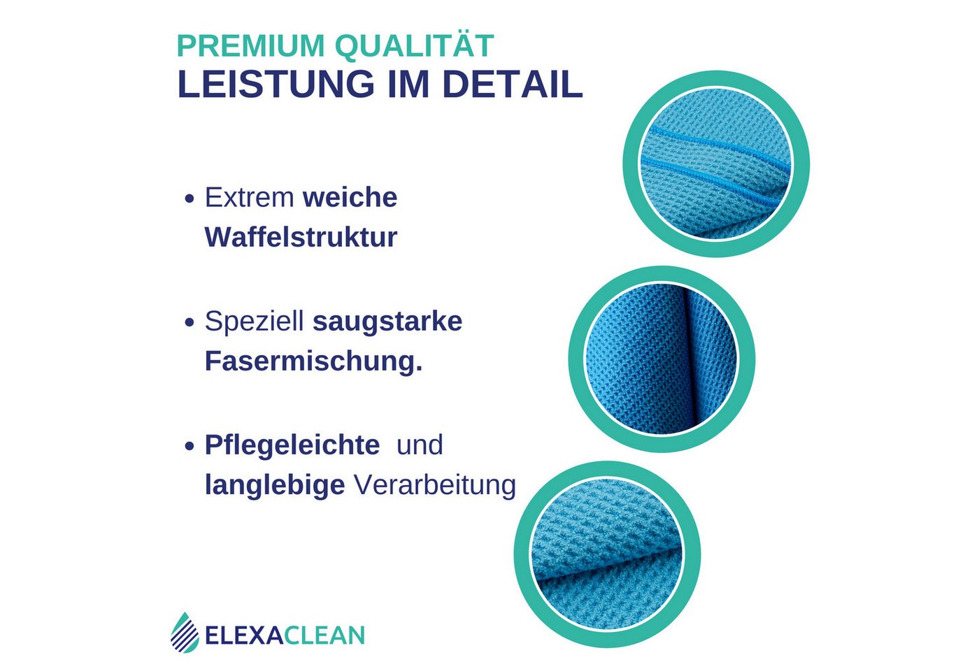 ELEXACLEAN Waffeltuch Trockentuch Mikrofasertuch (80% Polyester, 20% Polyamid, Set, 4-tlg., 60x40 cm, streifenfrei, fusselfrei, saugstark) – Bild 2 von 5