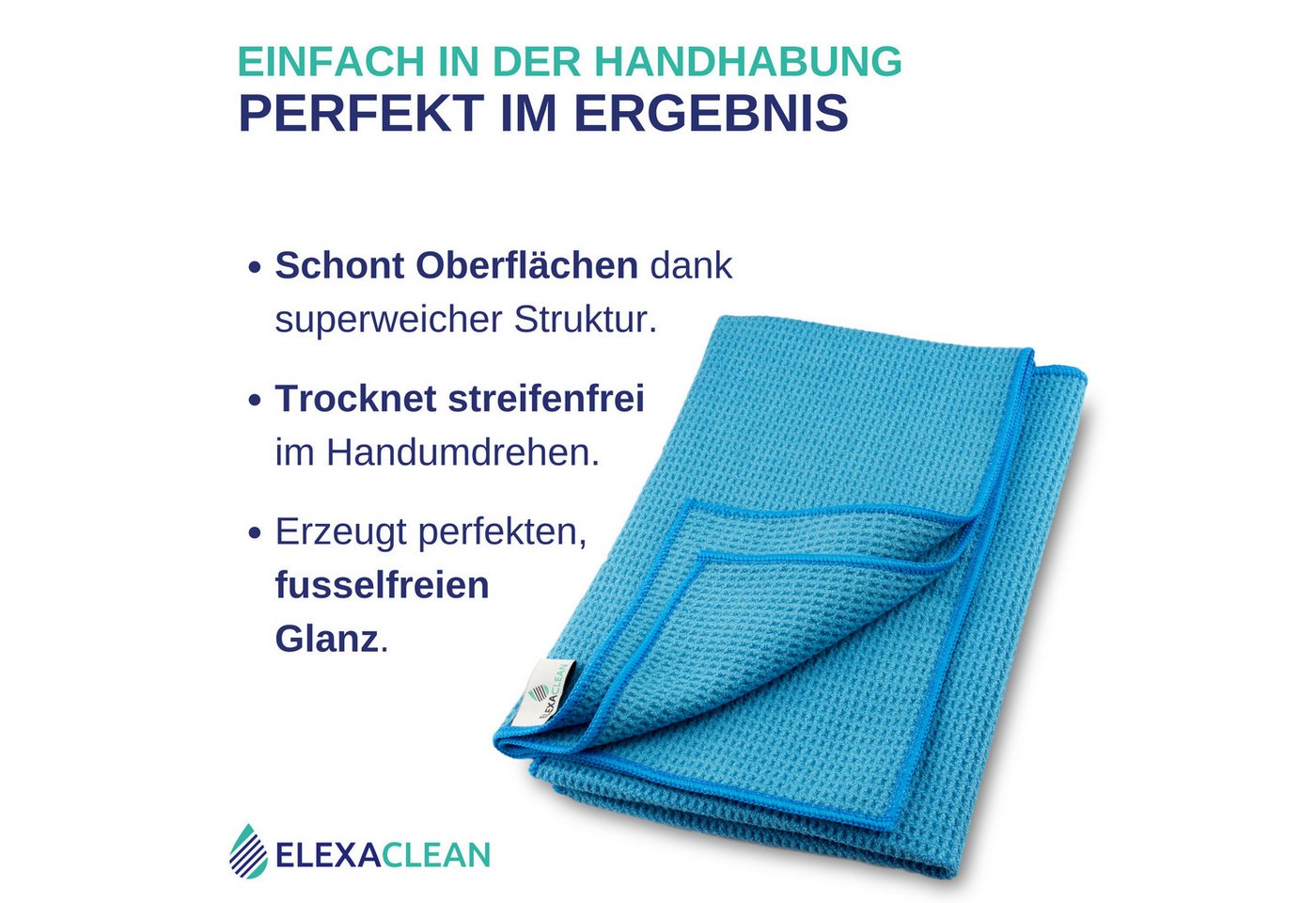 ELEXACLEAN Waffeltuch Trockentuch Mikrofasertuch (80% Polyester, 20% Polyamid, Set, 4-tlg., 60x40 cm, streifenfrei, fusselfrei, saugstark) – Bild 3 von 5