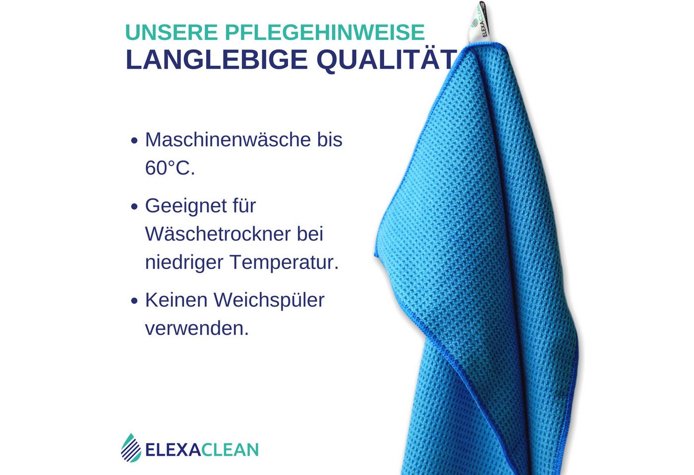 ELEXACLEAN Waffeltuch Trockentuch Mikrofasertuch (80% Polyester, 20% Polyamid, Set, 4-tlg., 60x40 cm, streifenfrei, fusselfrei, saugstark) – Bild 4 von 5
