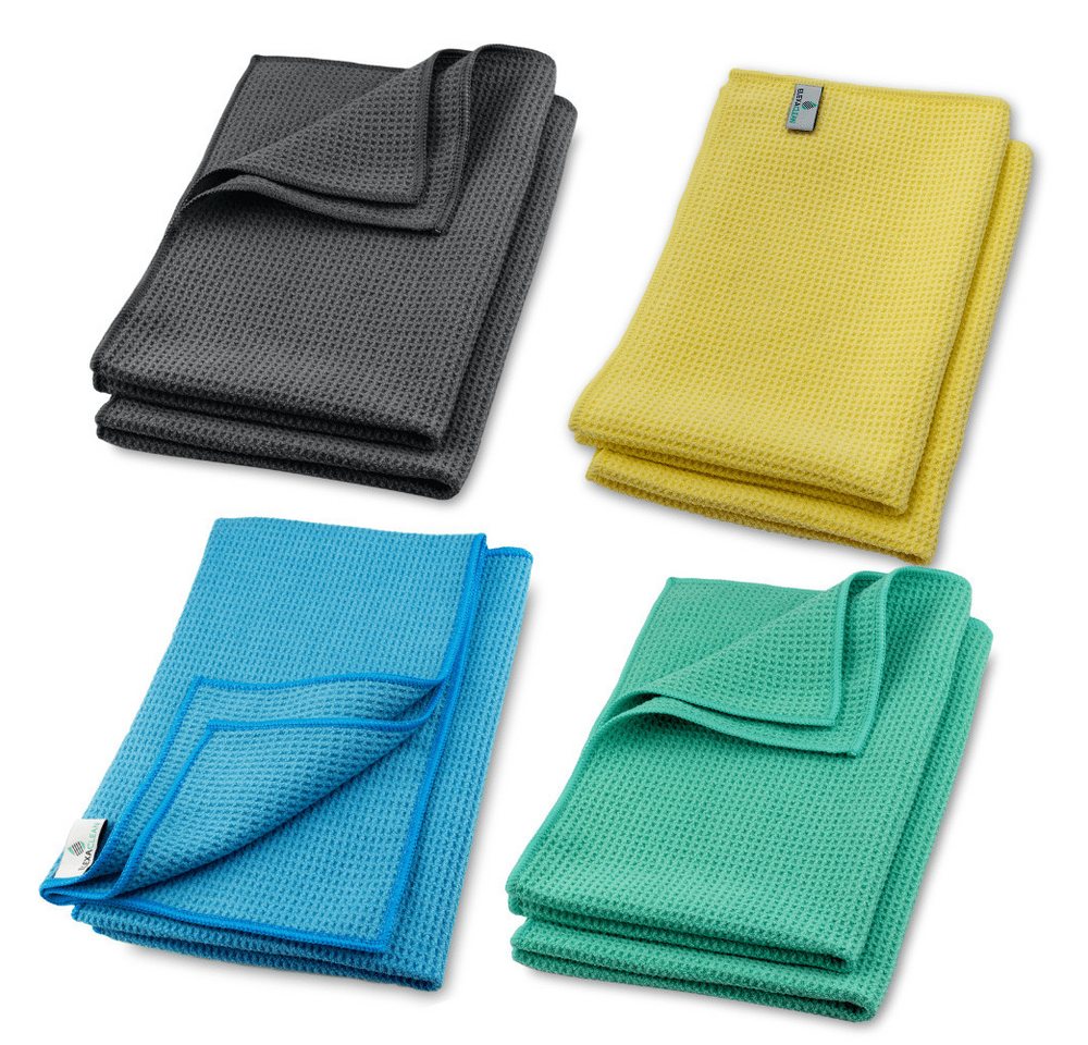 ELEXACLEAN Waffeltuch Trockentuch Mikrofasertuch (80% Polyester, 20% Polyamid, Set, 4-tlg., 60x40 cm, streifenfrei, fusselfrei, saugstark) – Bild 5 von 5