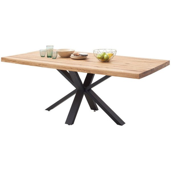 ELFO Esstisch Esstisch Spyder Eiche Massiv durchg. Lamelle 200x100cm Metallgestell, Maße: ca. B 200 x T 100 x H 76 cm