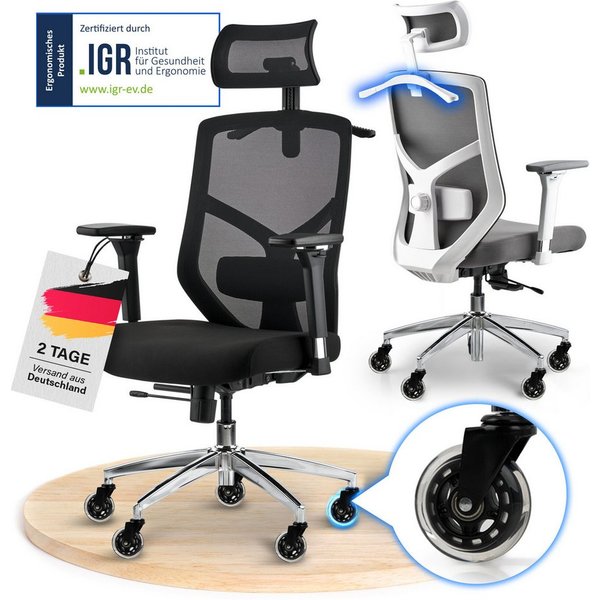 ELITESEATS Bürostuhl Ergonomisch [TESTSIEGER] Kratzerfreie Rollen Atmungsaktiv (Ergonomischer Schreibtischstuhl, Büro Stuhl 150 kg Belastbar), Gaming Stuhl, Com