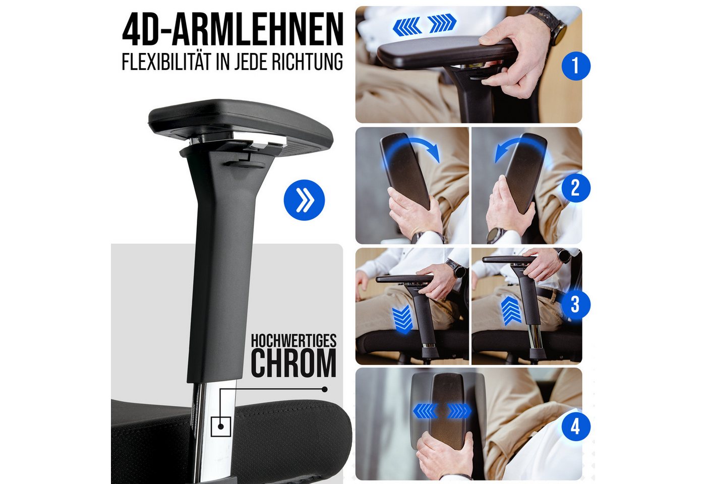 ELITESEATS Bürostuhl Ergonomisch [TESTSIEGER] Kratzerfreie Rollen Atmungsaktiv (Ergonomischer Schreibtischstuhl, Büro Stuhl 150 kg Belastbar), Gaming Stuhl, Com – Bild 4 von 5