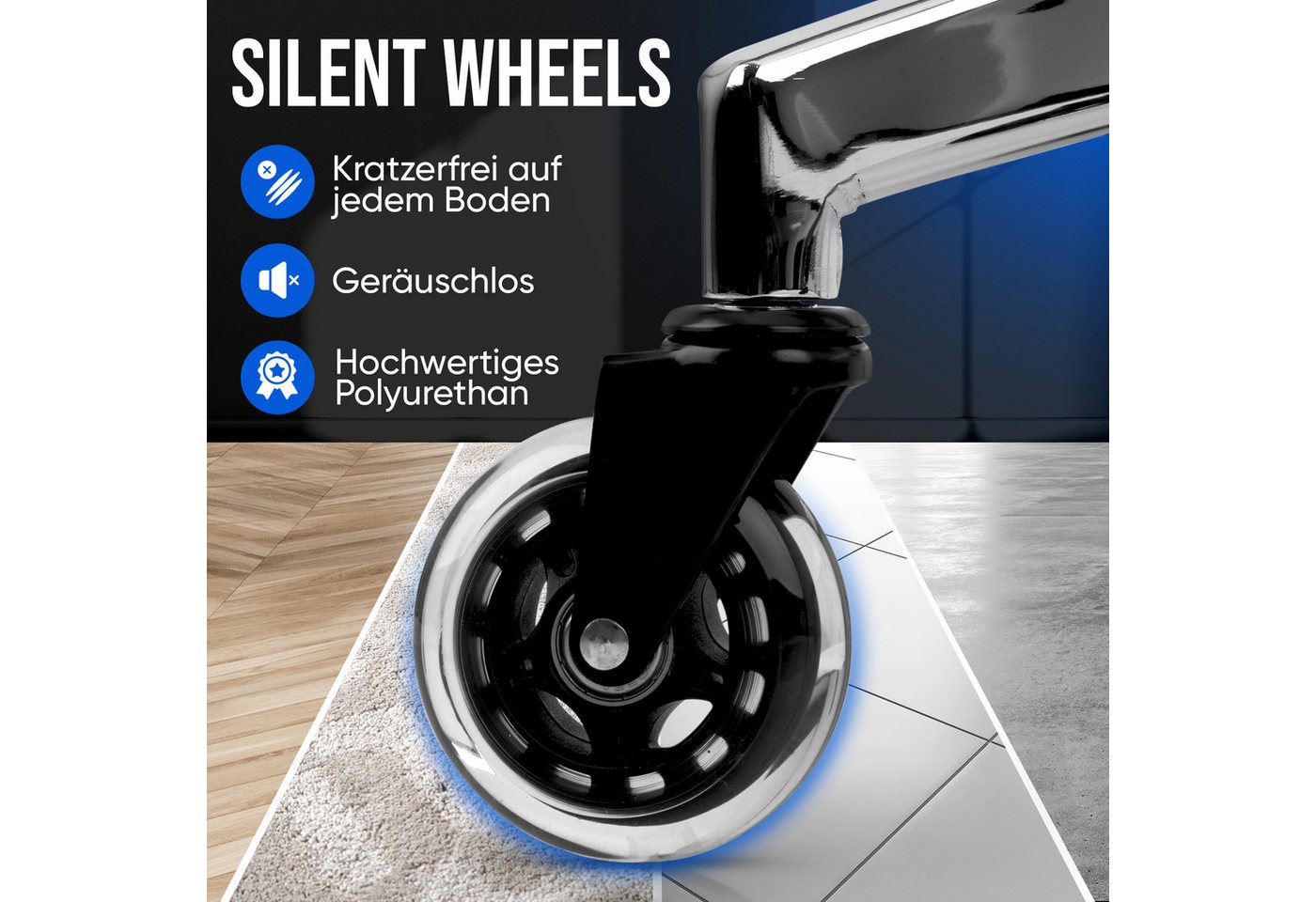 ELITESEATS Bürostuhl Ergonomisch [TESTSIEGER] Kratzerfreie Rollen Atmungsaktiv (Ergonomischer Schreibtischstuhl, Büro Stuhl 150 kg Belastbar), Gaming Stuhl, Com – Bild 5 von 5