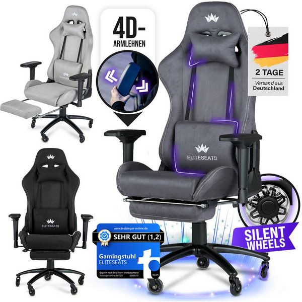 ELITESEATS Gaming-Stuhl Ergonomisch [TESTSIEGER] Kratzerfreie Rollen Atmungsaktiv (Gaming Sessel mit 4D-Armlehnen, Fußstütze), Ergonomischer Schreibtischstuhl 1