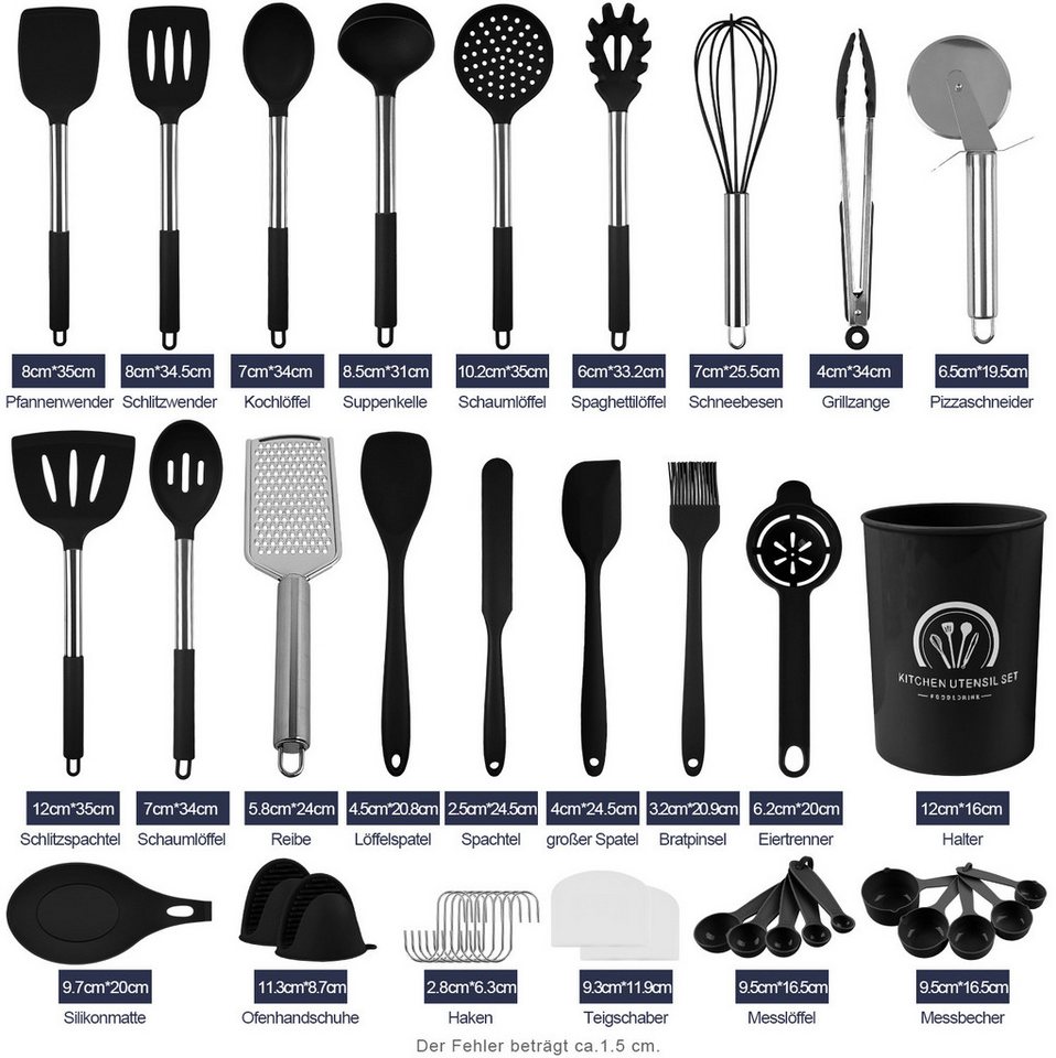 ElitVita Kochbesteck-Set Küchenhelfer Set, 45 tlg. Silikon küchenutensilien Kochbesteck Set (45-tlg., Lebensmittelklammer, Suppenlöffel, Bratspatel, Puderkralle – Bild 2 von 5