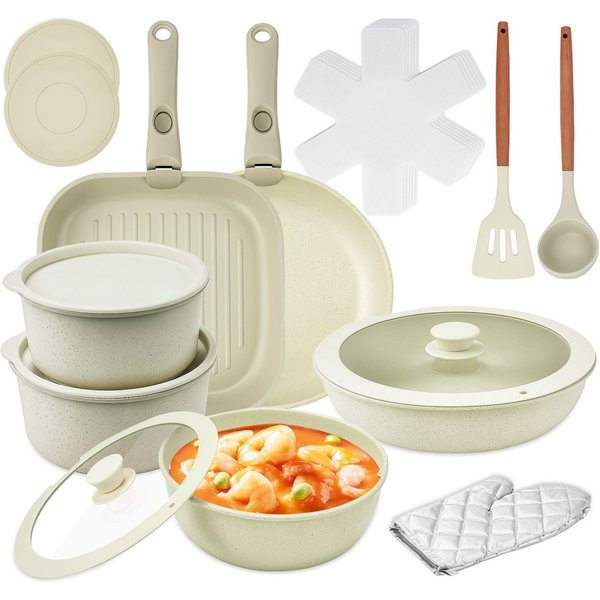 ElitVita Topf-Set Kochtopf set, mit Abnehmbarer Griff, Antihaft, Aluminiumguss, Aluminiumguss (Set, 23-tlg., 23-tlg.Ø20/26cm Pfanne, Ø26cm quadratische Backpfan