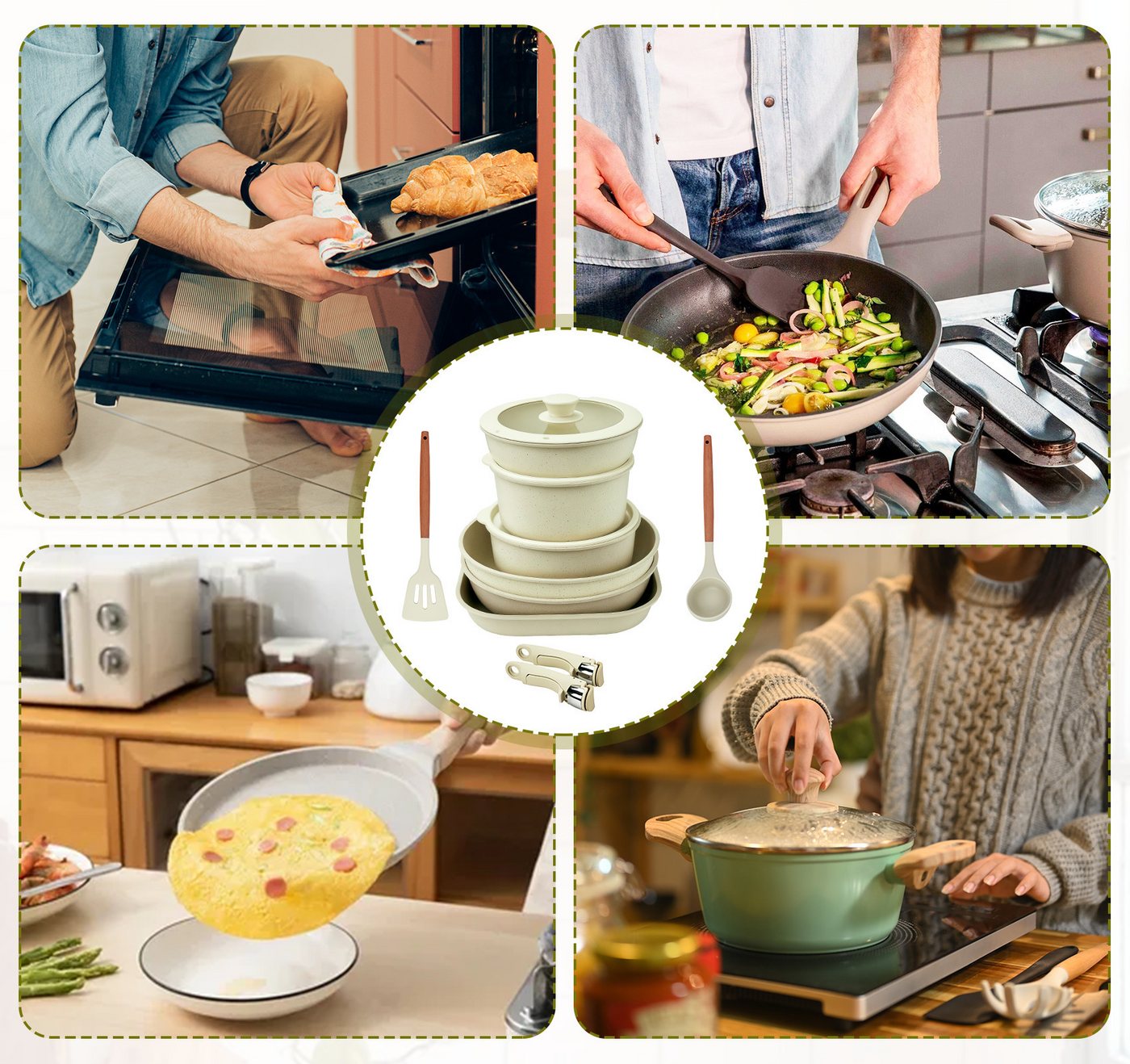 ElitVita Topf-Set Kochtopf set, mit Abnehmbarer Griff, Antihaft, Aluminiumguss, Aluminiumguss (Set, 23-tlg., 23-tlg.Ø20/26cm Pfanne, Ø26cm quadratische Backpfan – Bild 3 von 5