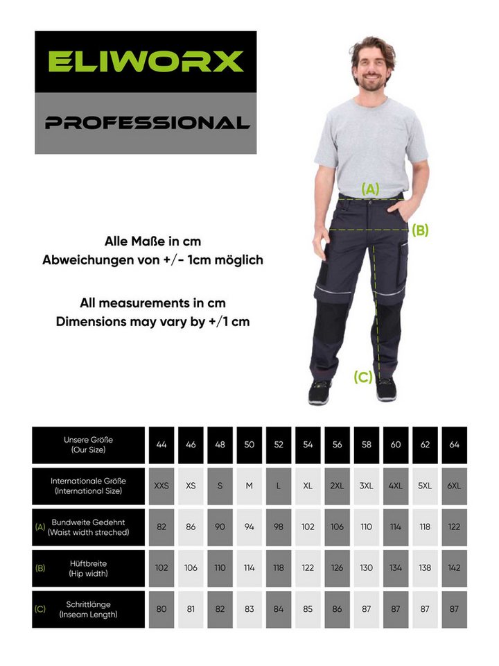 ELIWORX Arbeitshose Männer mit Stretch Einsatz - Bequeme Passform - Robustes Material Arbeitshose Herren ideal für Handwerk Heimwerk und Baugewerbe – Bild 3 von 5