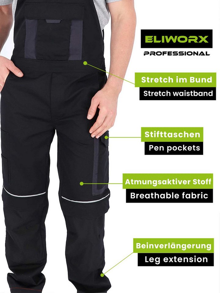 ELIWORX Arbeitslatzhose Stretch Einsatz bequeme robuste flexible Herrenhose Smartes Taschen-Design ideal für Handwerk Heimwerk und Baugewerbe – Bild 4 von 5