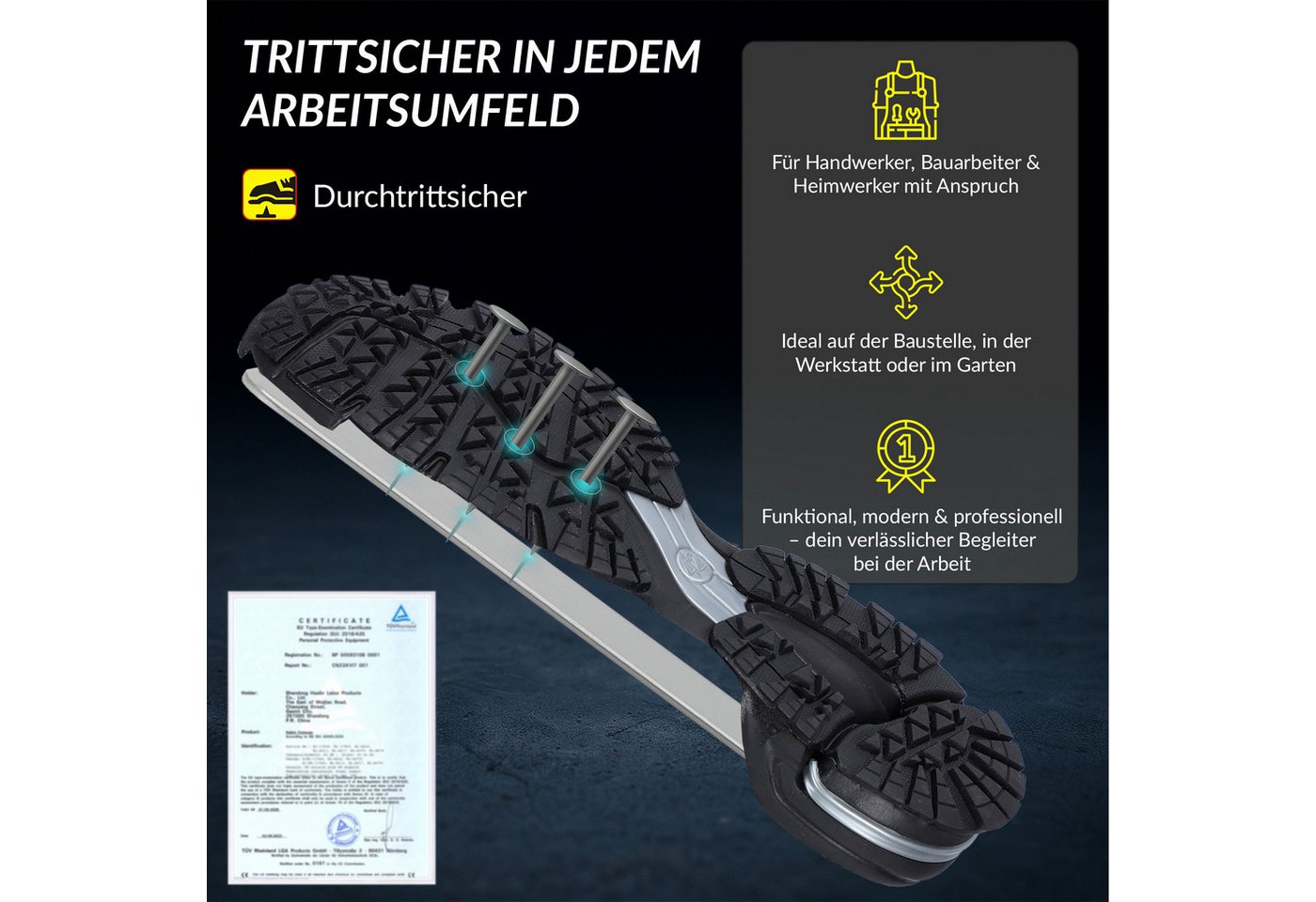 ELIWORX S1 PL Schuh mit Stahlkappe, Atmungsaktives Mesh - Arbeitsschuhe Herren Sicherheitsschuh Durchtrittsichere Zwischensohle aus Kevlar, besonders rutschhemm – Bild 3 von 5