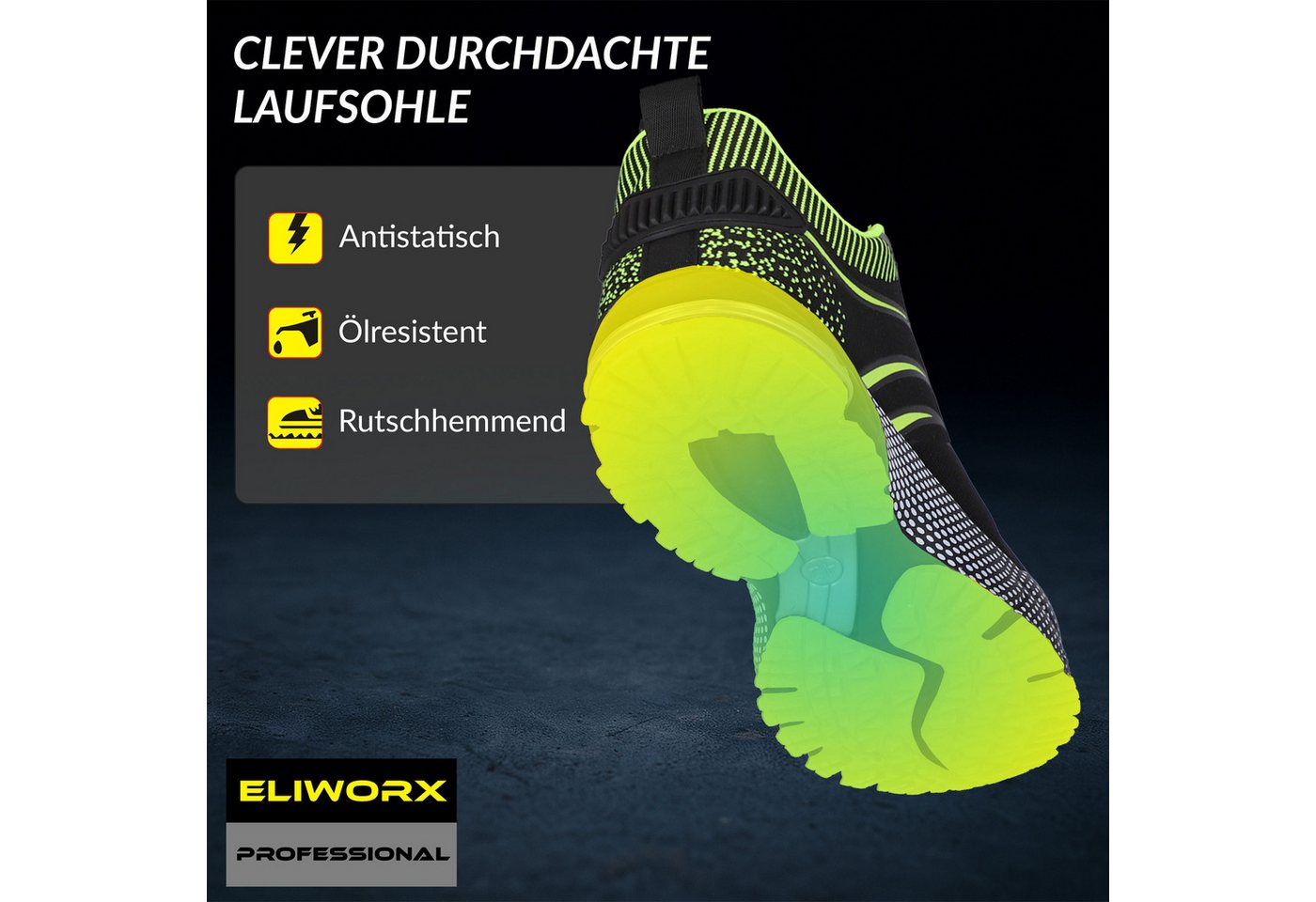 ELIWORX S1 PL Schuh mit Stahlkappe, Atmungsaktives Mesh - Arbeitsschuhe Herren Sicherheitsschuh Durchtrittsichere Zwischensohle aus Kevlar, besonders rutschhemm – Bild 4 von 5