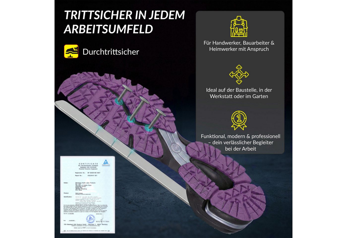 ELIWORX S1 PL Schuh mit Stahlkappe, Atmungsaktives Mesh - Arbeitsschuhe Damen Arbeitsschuh Durchtrittsichere Zwischensohle aus Kevlar, besonders rutschhemmend – Bild 3 von 5