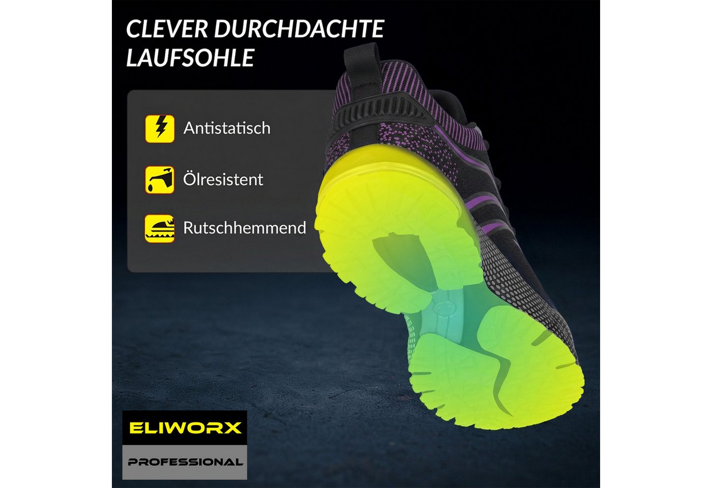 ELIWORX S1 PL Schuh mit Stahlkappe, Atmungsaktives Mesh - Arbeitsschuhe Damen Arbeitsschuh Durchtrittsichere Zwischensohle aus Kevlar, besonders rutschhemmend – Bild 4 von 5