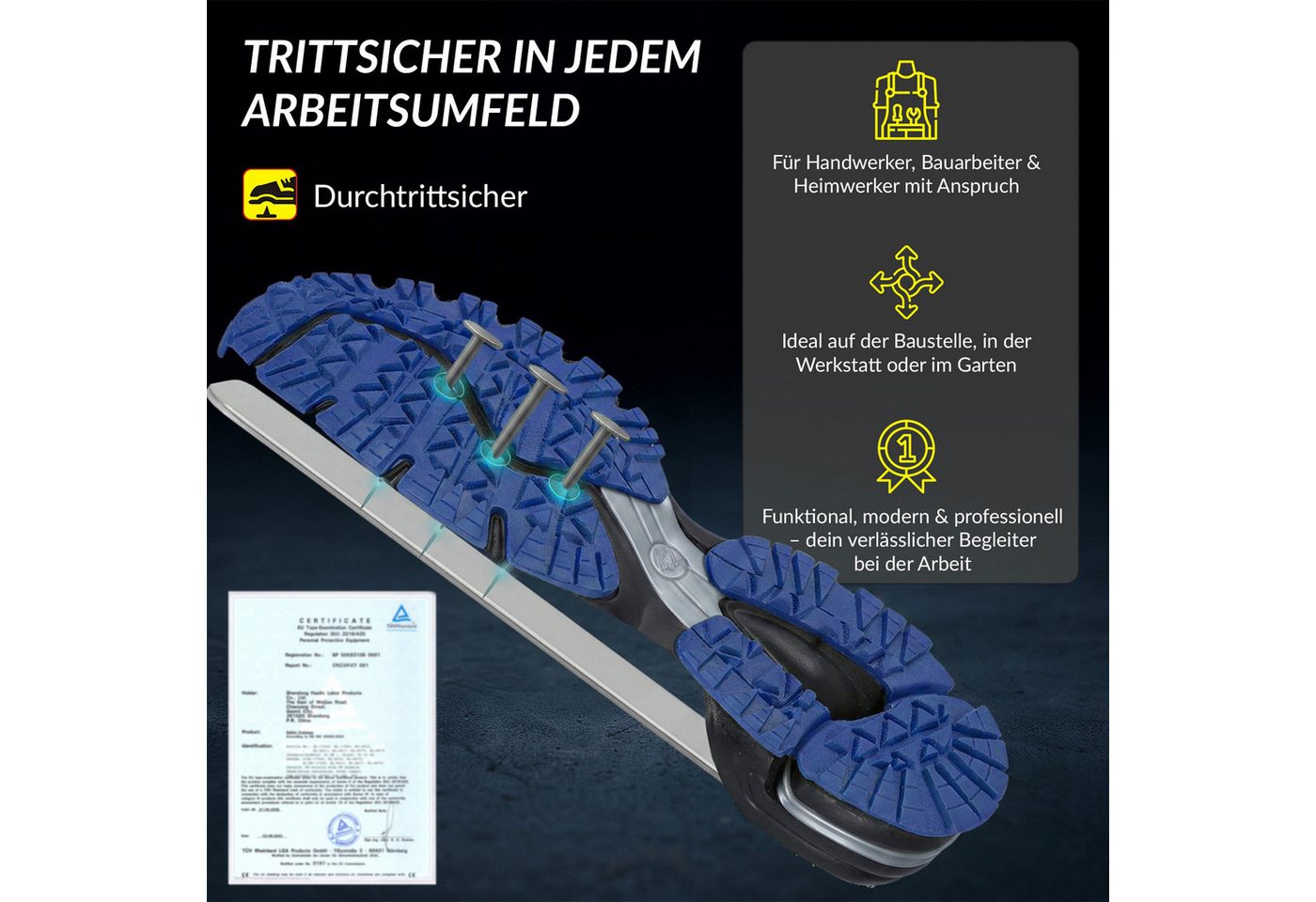 ELIWORX S1 PL Schuh mit Stahlkappe, Atmungsaktives Mesh - Arbeitsschuhe Herren Sicherheitsschuh Durchtrittsichere Zwischensohle aus Kevlar, besonders rutschhemm – Bild 3 von 5
