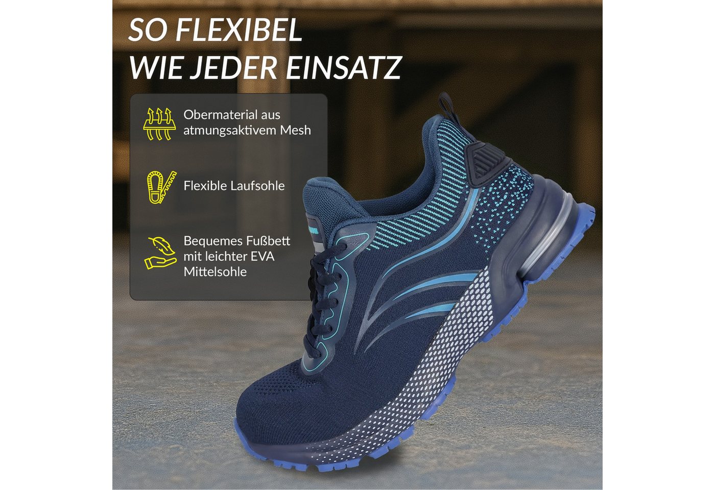 ELIWORX S1 PL Schuh mit Stahlkappe, Atmungsaktives Mesh - Arbeitsschuhe Herren Sicherheitsschuh Durchtrittsichere Zwischensohle aus Kevlar, besonders rutschhemm – Bild 5 von 5