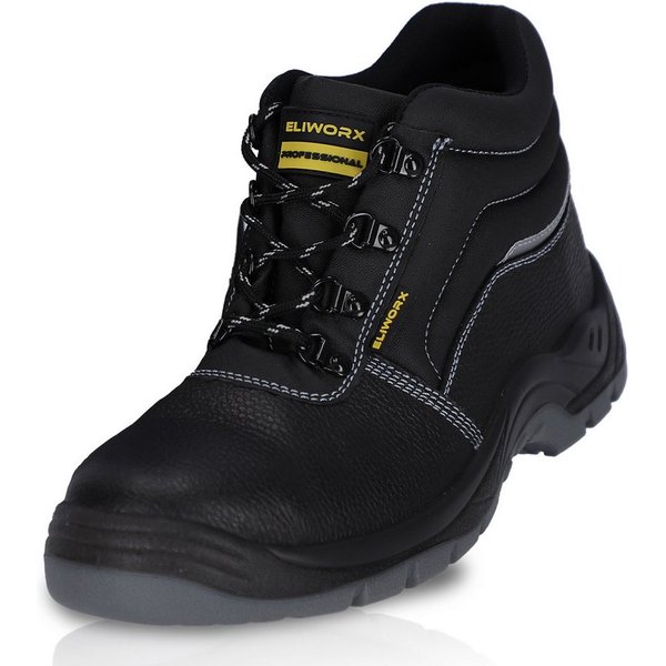 ELIWORX S3 SR Schuh mit Stahlkappe aus echtem Rindleder - Arbeitsschuhe Herren Sicherheitsschuh Atmungsaktiv, Durchtrittsichere Zwischensohle, besonders rutschh