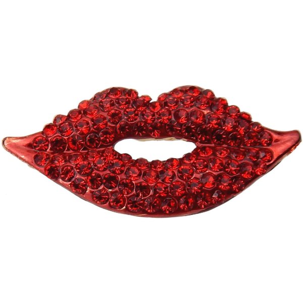 Ella Jonte Brosche, Kuss Lippen gold rot mit Strass Glitzer Ziernadel