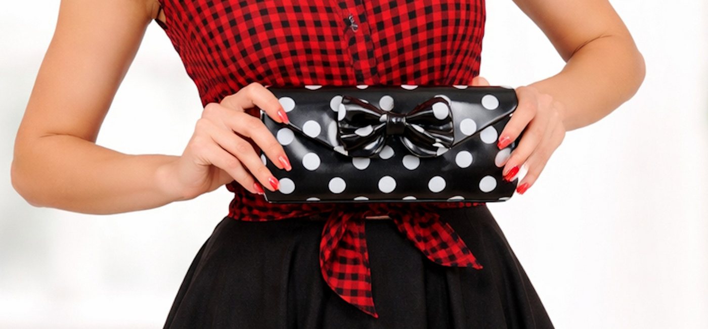 Ella Jonte Clutch, Rockabilly Retro, Polka Dots mit Schleife im 50er Jahre Vintage Stil – Bild 4 von 5