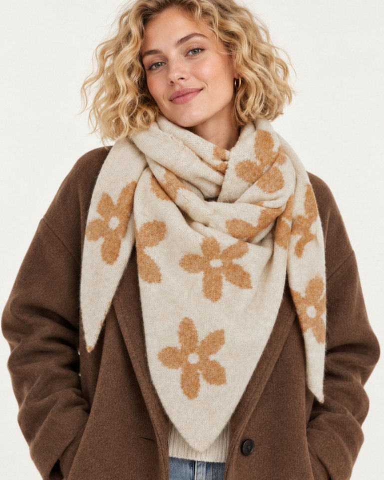 Ella Jonte Dreieckstuch, Wende-Tuch mit Blumenmuster in Braun-Beige für Herbst & Winter – Bild 4 von 5