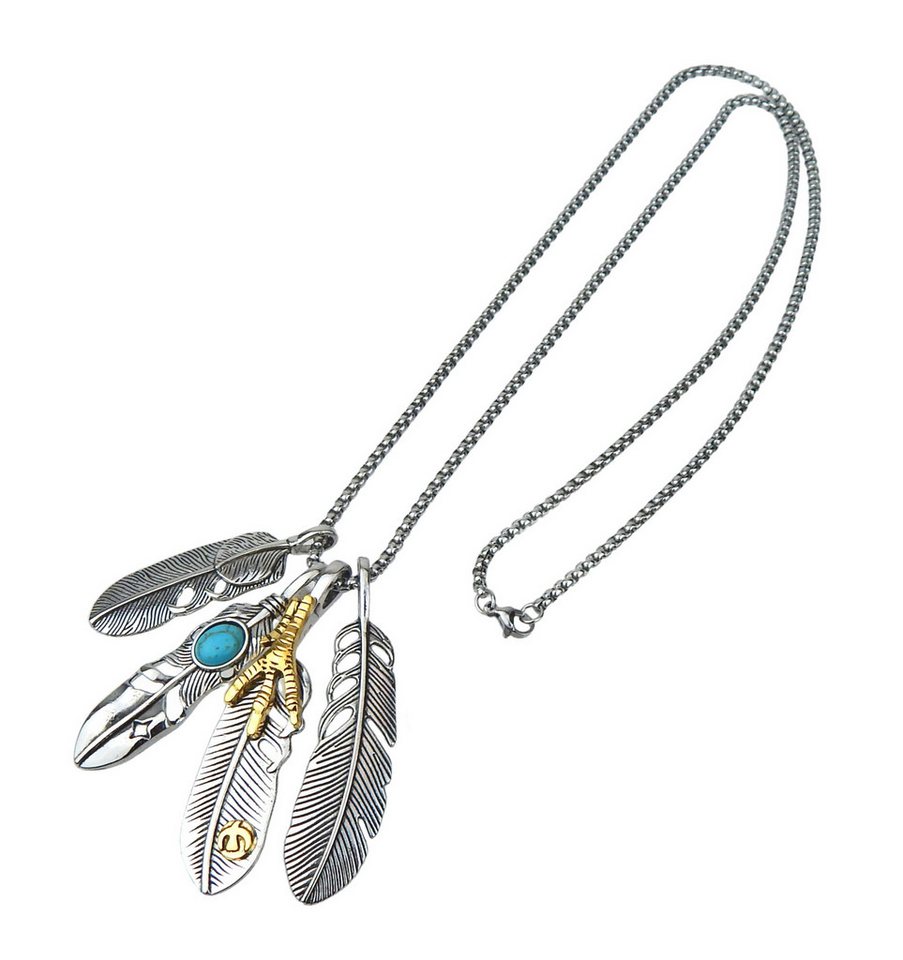 Ella Jonte Lange Kette, silber gold türkis Boho Ibiza Ethno Halskette mit Anhängern – Bild 2 von 4