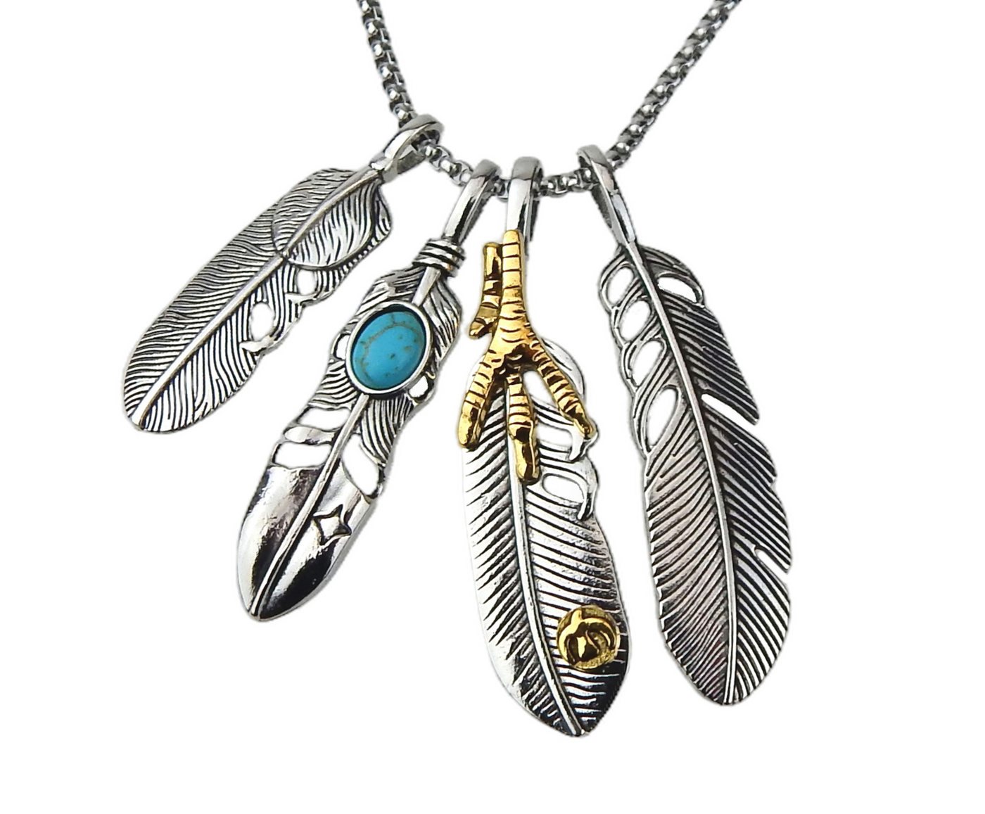 Ella Jonte Lange Kette, silber gold türkis Boho Ibiza Ethno Halskette mit Anhängern – Bild 3 von 4