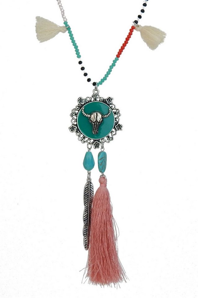 Ella Jonte Lange Kette, Büffel-Kette im Boho-Style – Statement mit Federn & Quasten – Bild 2 von 2