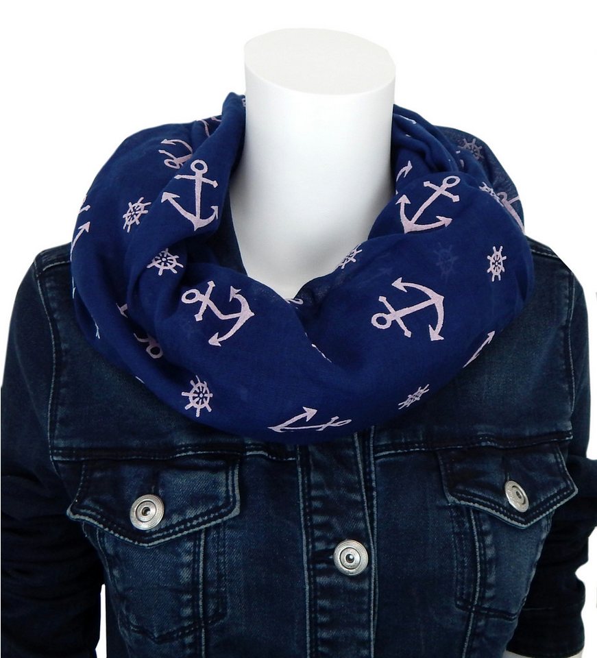 Ella Jonte Modeschal, leichter weicher maritimer Loop mit Anker blau rosa – Bild 2 von 3